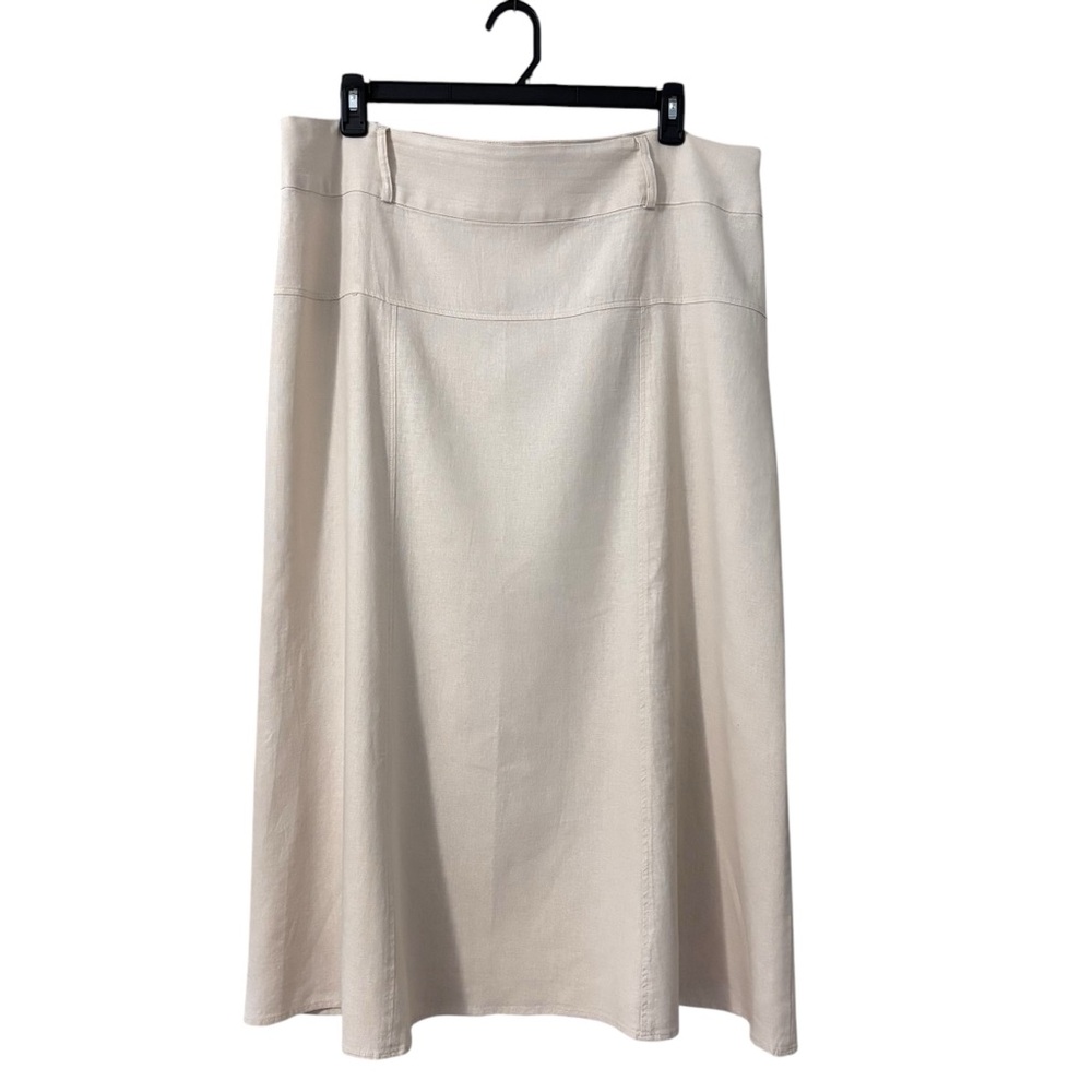 Athena Maria midi seamed skirt Linen blend side zip khaki Women's Size XL - Picture 3 of 10
